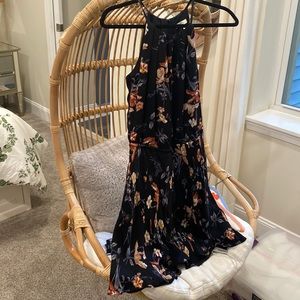 Joie silk black floral tie waist dress size S